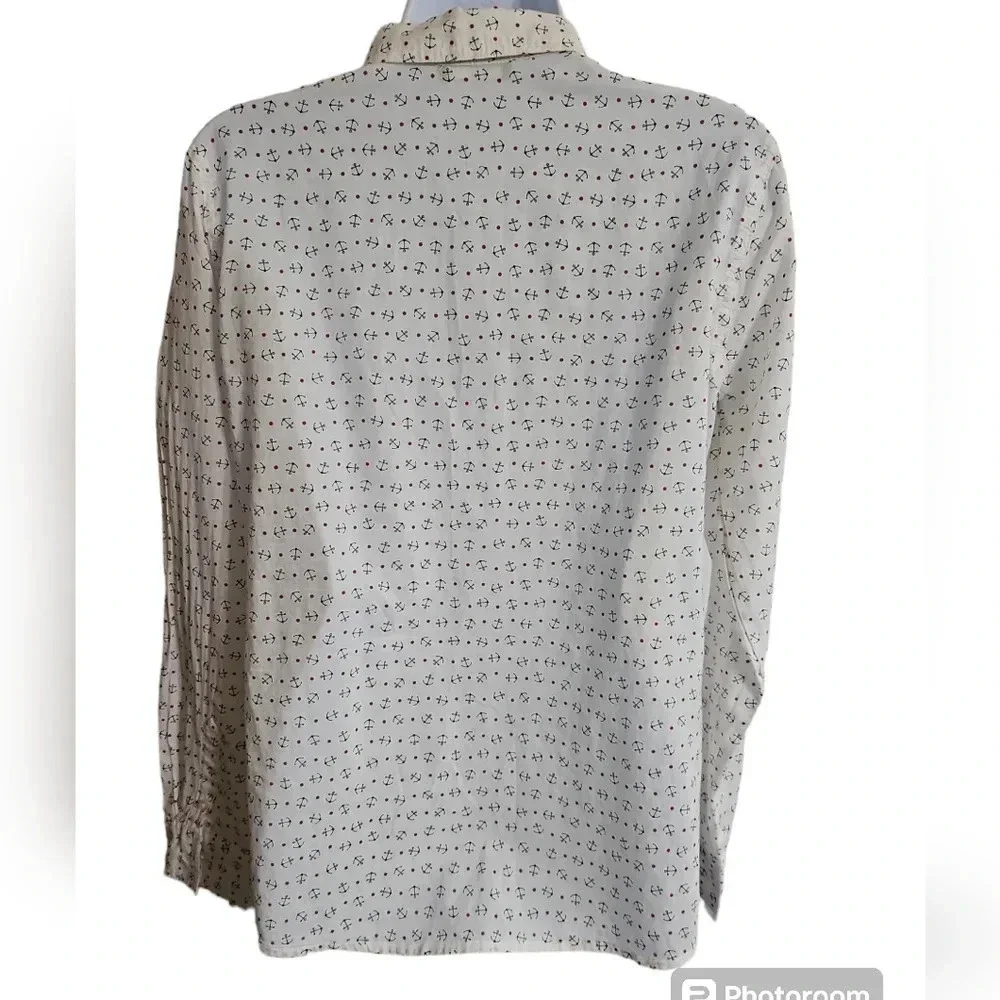 United Colors of Benetton Women’s S Button Up Ivory Anchor Print Shirt Coastal - Picture 4 of 8